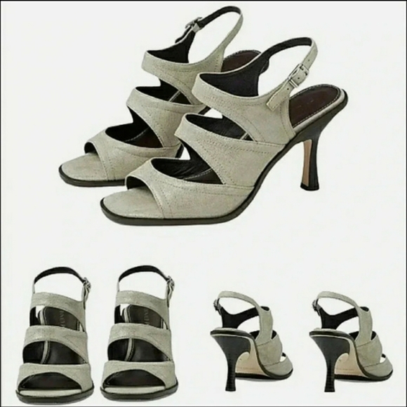 New Donald Pliner Chic Elegant Silver Gray Shimmer Formal Slingback - Picture 1 of 4